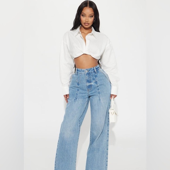 Brandi Cropped Poplin Blouse Top - Picture 8 of 9